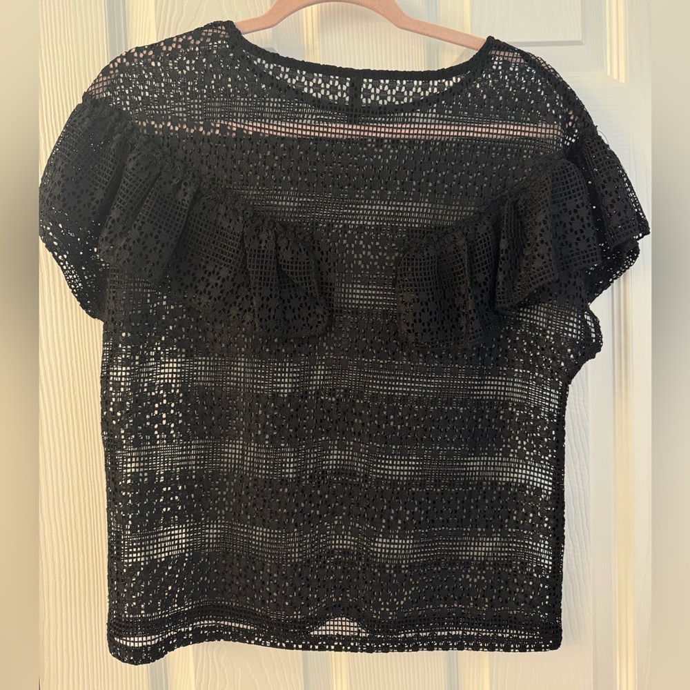 Stradivarius- Black Lace Ruffle Top -Small